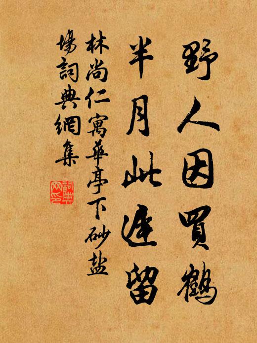 林尚仁野人因买鹤，半月此迟留书法作品欣赏