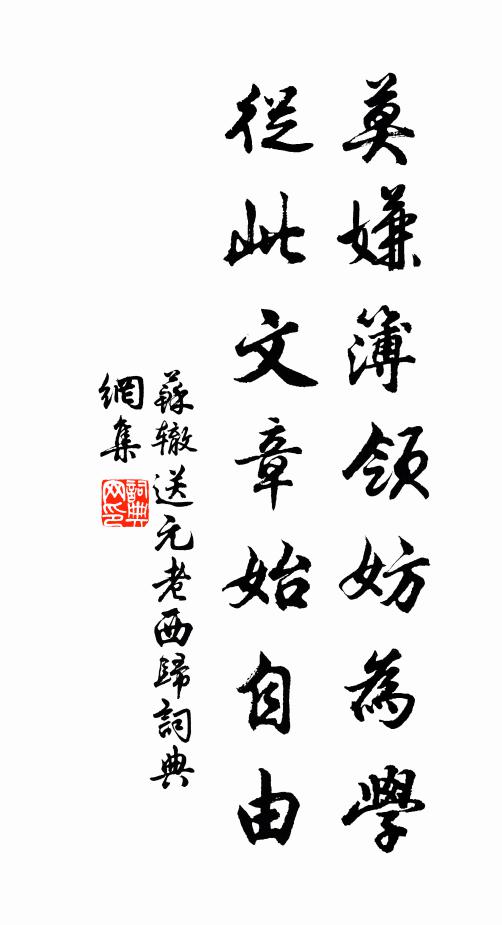 苏辙莫嫌簿领妨为学，从此文章始自由书法作品欣赏