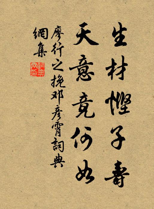 廖行之生材悭子寿，天意竟何如书法作品欣赏