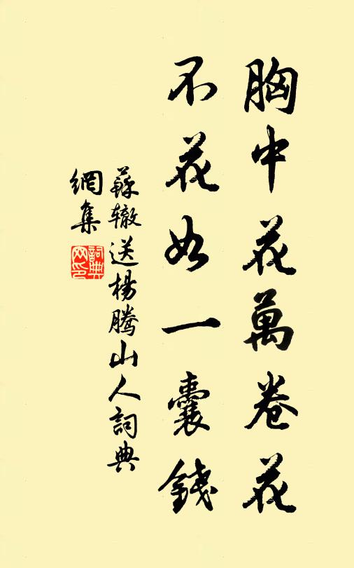 苏辙胸中花万卷花，不花如一囊钱书法作品欣赏