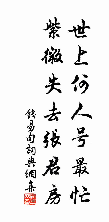 钱易世上何人号最忙，紫微失去张君房。书法作品欣赏