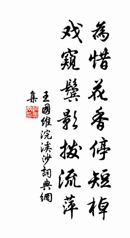 王国维为惜花香停短棹，戏窥鬓影拨流萍书法作品欣赏