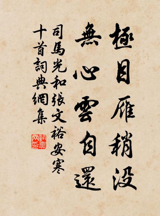 司马光极目雁稍没，无心云自还书法作品欣赏