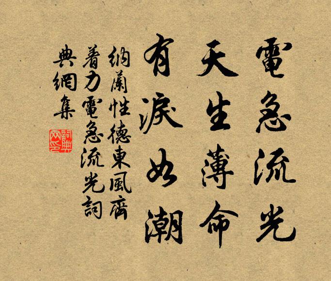 纳兰性德电急流光，天生薄命，有泪如潮书法作品欣赏