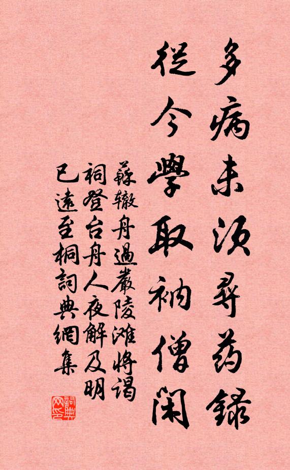 苏辙多病未须寻药录，从今学取衲僧闲书法作品欣赏