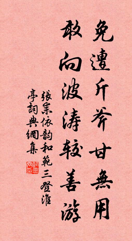 张耒免遭斤斧甘无用，敢向波涛较善游书法作品欣赏