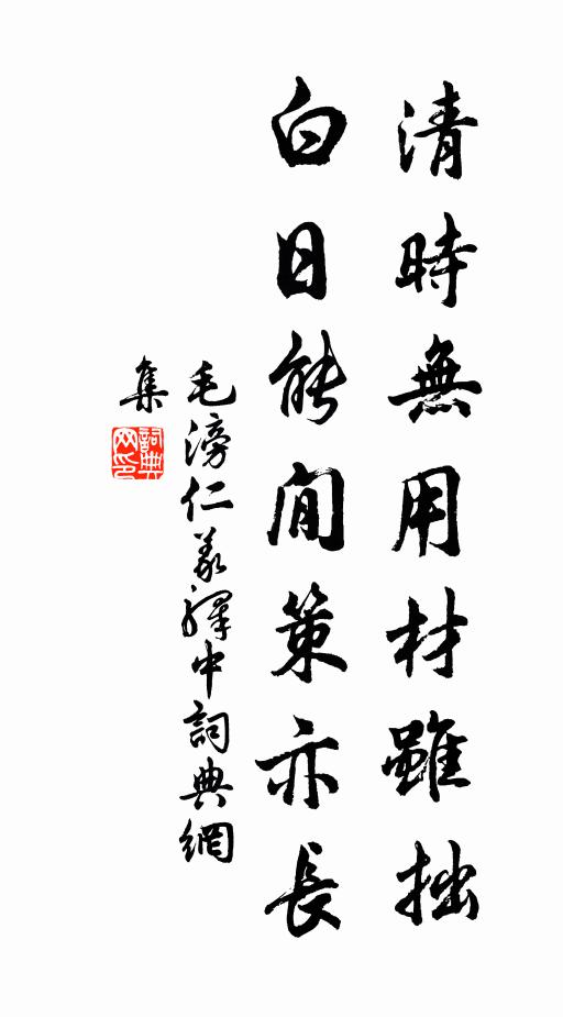 毛滂清时无用材虽拙，白日能閒策亦长书法作品欣赏