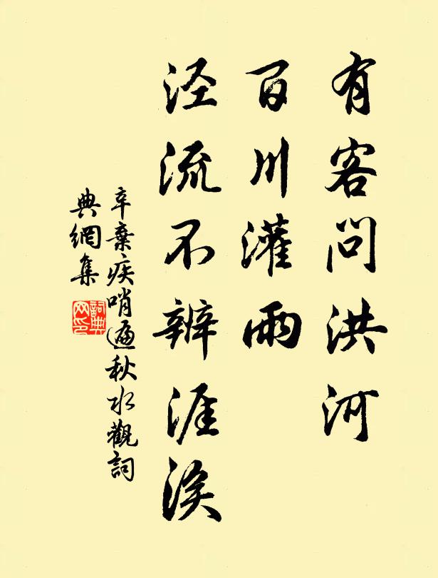 辛弃疾有客问洪河，百川灌雨，泾流不辨涯涘书法作品欣赏