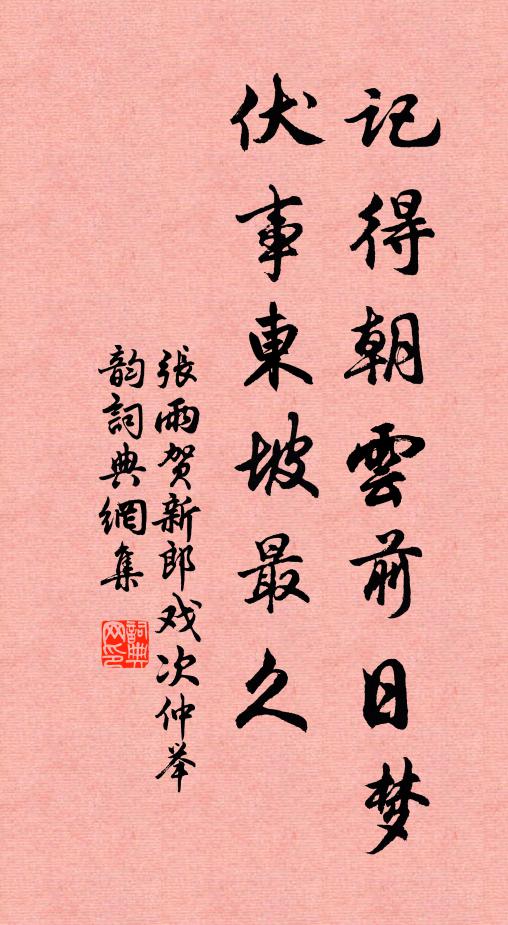 张雨记得朝云前日梦，伏事东坡最久书法作品欣赏