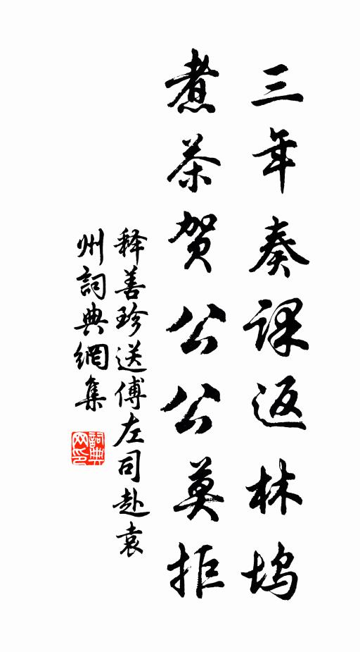 释善珍三年奏课返林坞，煮茶贺公公莫拒书法作品欣赏