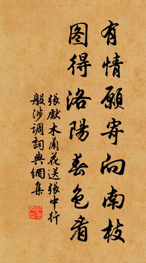 张先有情愿寄向南枝，图得洛阳春色看书法作品欣赏