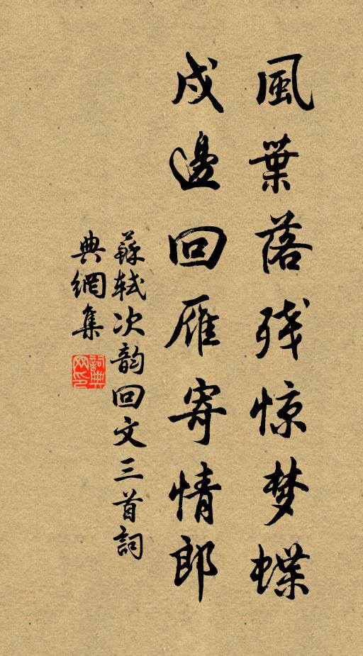 苏轼风叶落残惊梦蝶，戍边回雁寄情郎书法作品欣赏