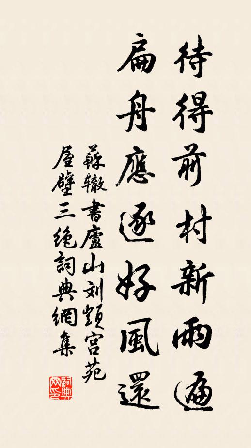 苏辙待得前村新雨遍，扁舟应逐好风还书法作品欣赏