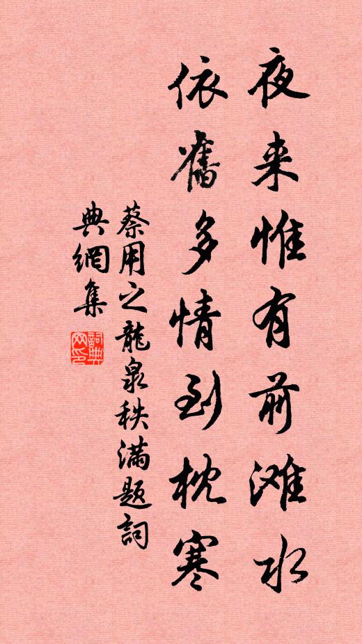 蔡用之夜来惟有前滩水，依旧多情到枕寒书法作品欣赏