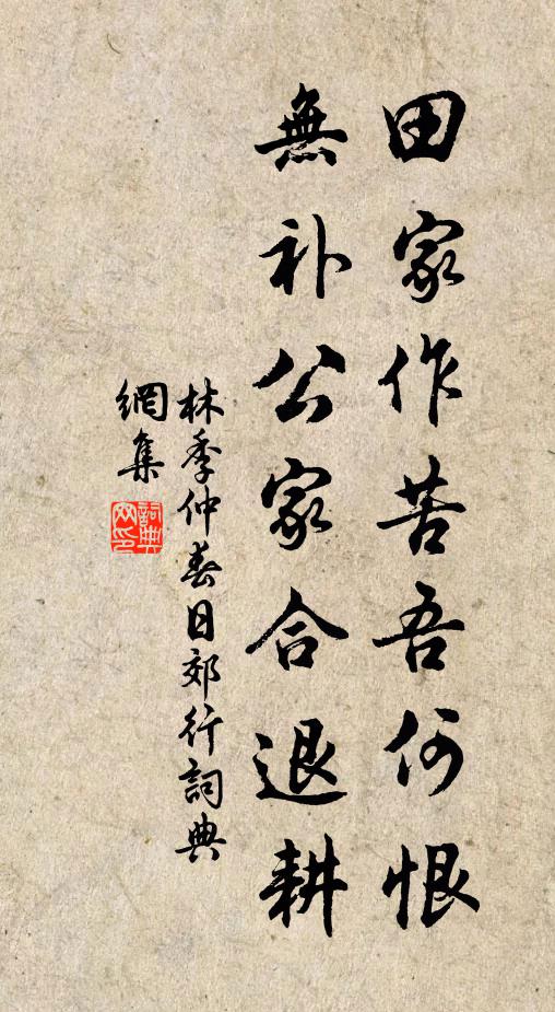 林季仲田家作苦吾何恨，无补公家合退耕书法作品欣赏