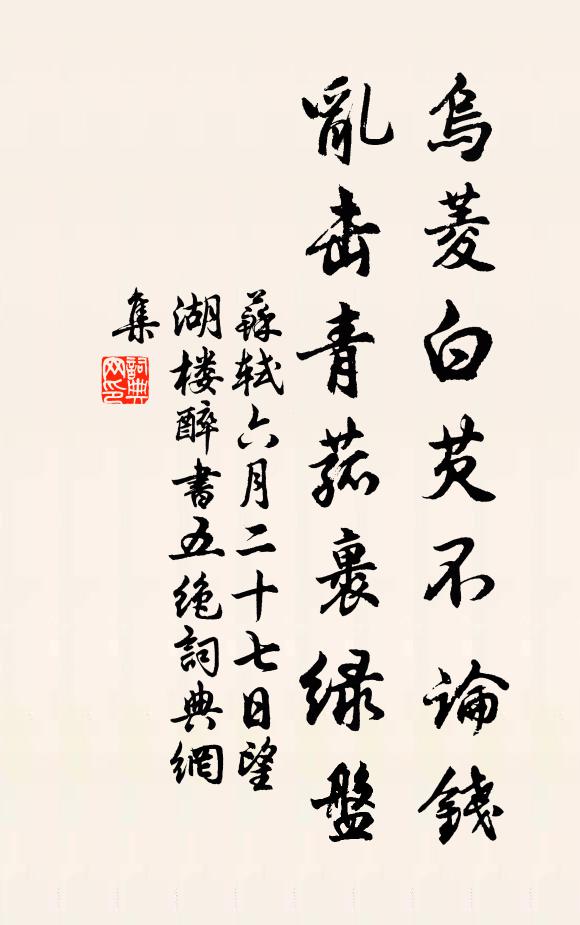 苏轼乌菱白芡不论钱，乱击青菰裹绿盘书法作品欣赏