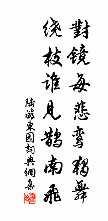 陆游对镜每悲鸾独舞，绕枝谁见鹊南飞书法作品欣赏