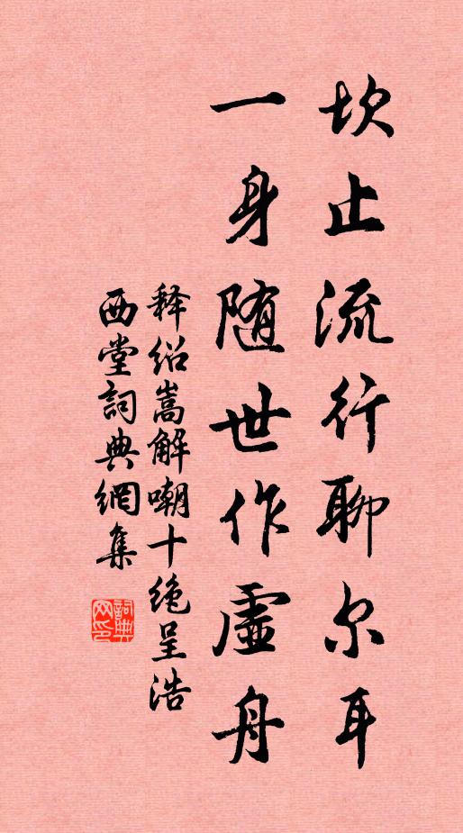 释绍嵩坎止流行聊尔耳，一身随世作虚舟书法作品欣赏