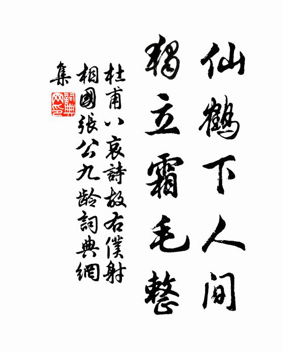 杜甫仙鹤下人间，独立霜毛整书法作品欣赏