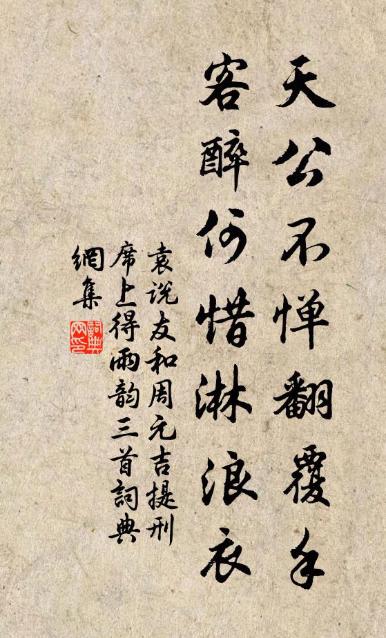 袁说友天公不惮翻覆手，客醉何惜淋浪衣书法作品欣赏
