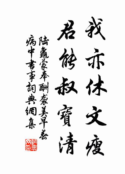 陆龟蒙我亦休文瘦，君能叔宝清书法作品欣赏