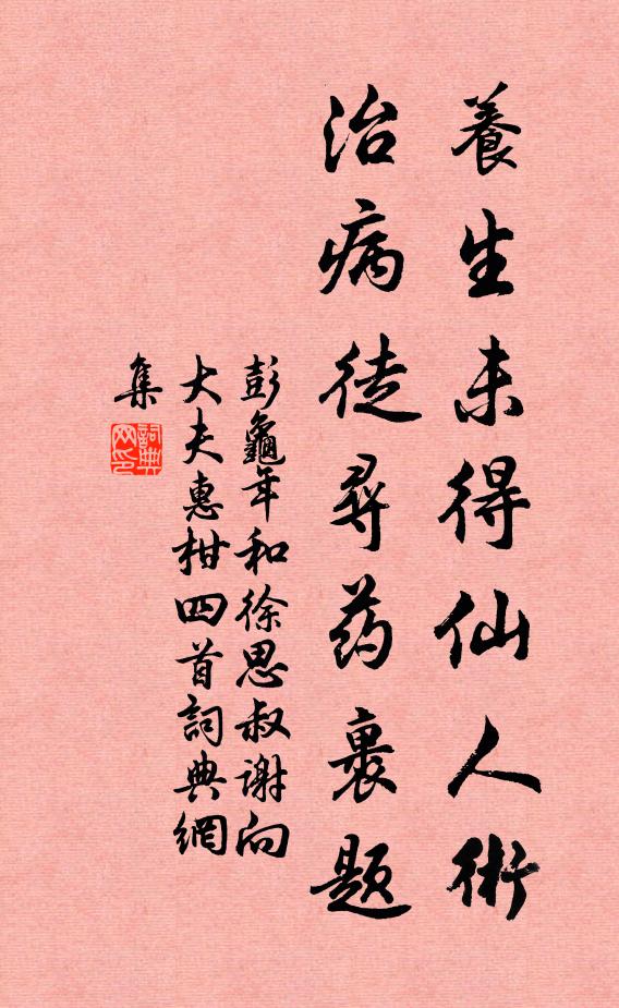 彭龟年养生未得仙人术，治病徒寻药裹题书法作品欣赏