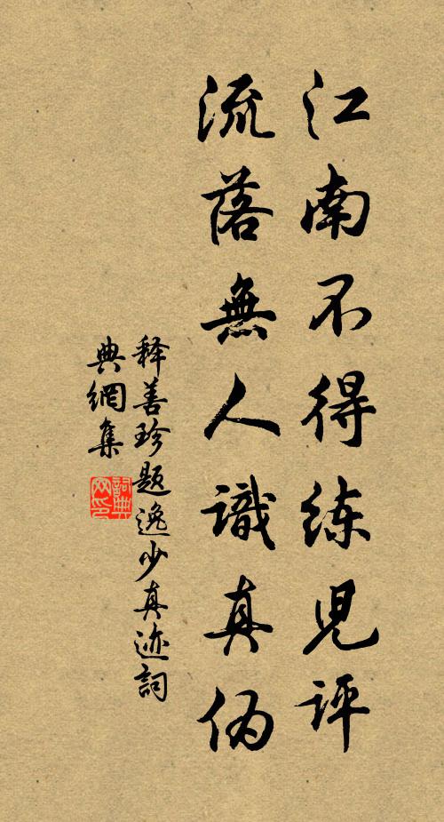 释善珍江南不得练儿评，流落无人识真伪书法作品欣赏