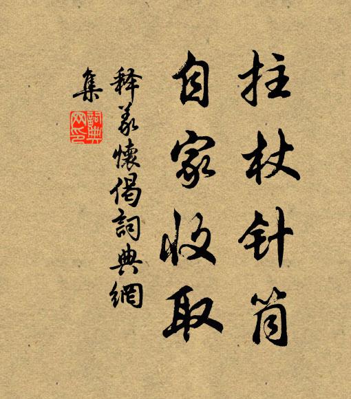 释义怀拄杖针筒，自家收取书法作品欣赏