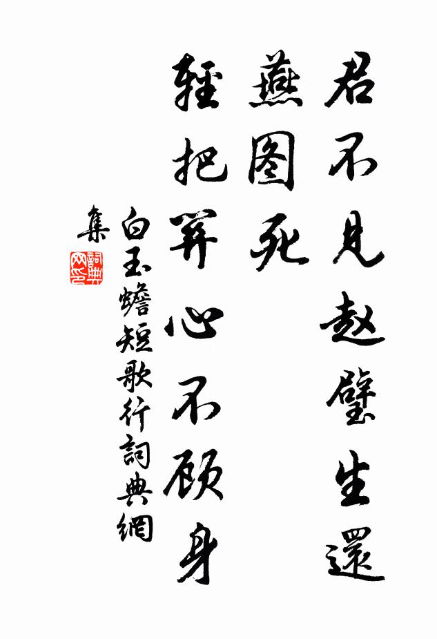 白玉蟾君不见赵璧生还燕图死，轻把关心不顾身书法作品欣赏