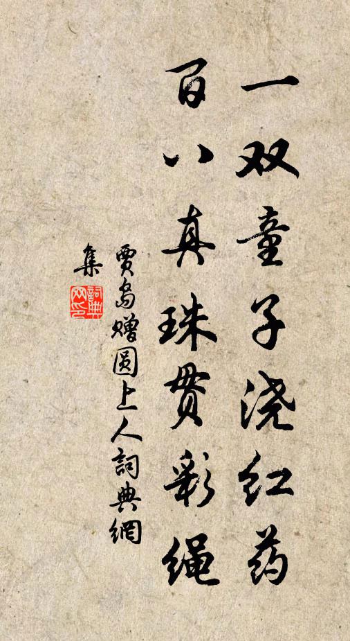 贾岛一双童子浇红药，百八真珠贯彩绳书法作品欣赏