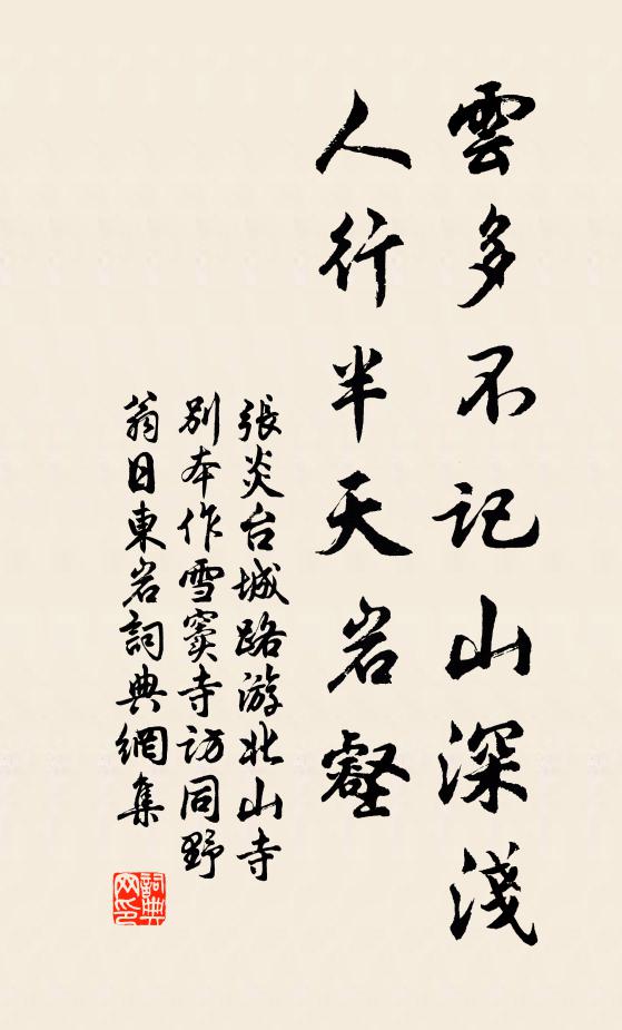 张炎云多不记山深浅，人行半天岩壑书法作品欣赏