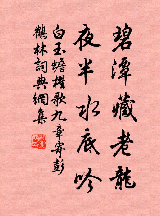 白玉蟾碧潭藏老龙，夜半水底吟书法作品欣赏