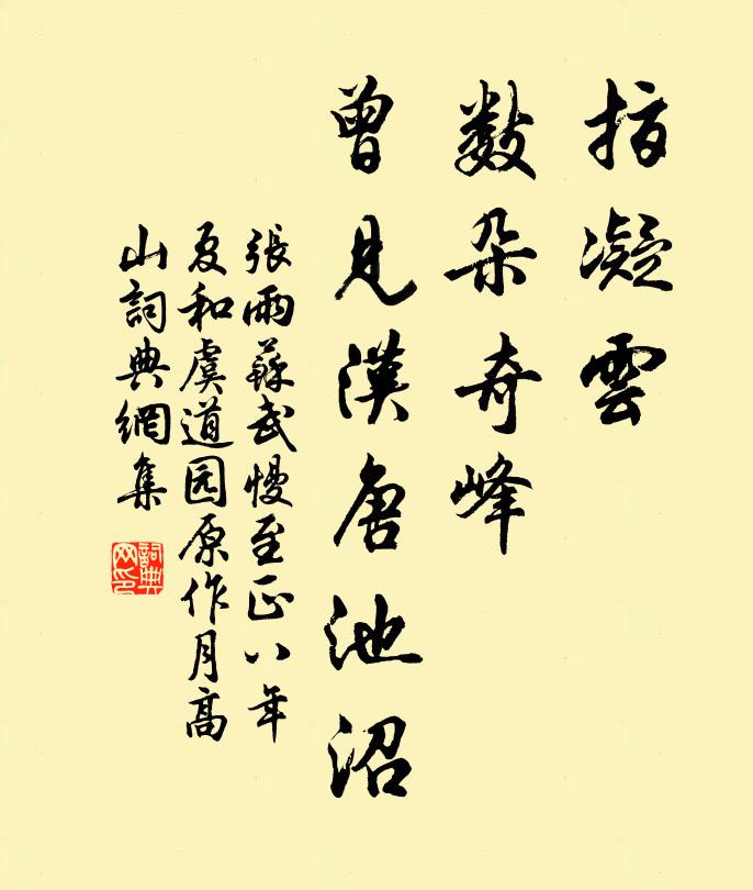 张雨指凝云、数朵奇峰，曾见汉唐池沼书法作品欣赏