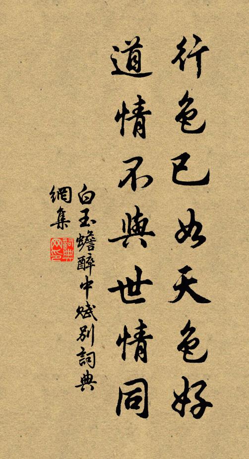 白玉蟾行色已如天色好，道情不与世情同书法作品欣赏