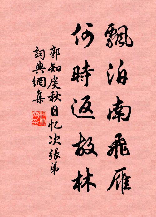 郭知虔飘泊南飞雁，何时返故林书法作品欣赏