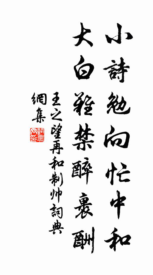 王之望小诗勉向忙中和，大白难禁醉裹酬书法作品欣赏