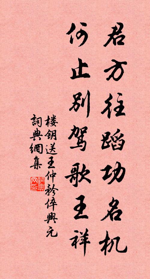 楼钥君方往蹈功名机，何止别驾歌王祥书法作品欣赏