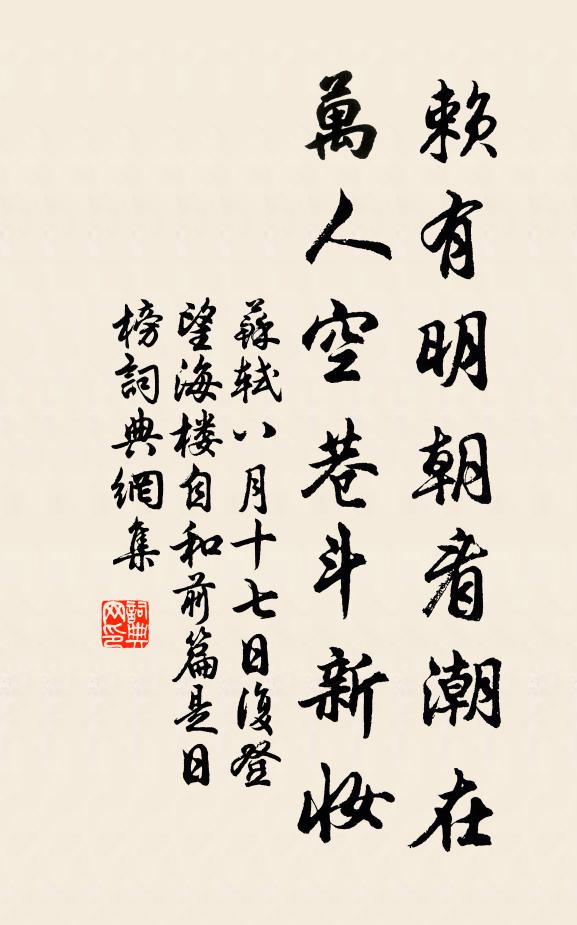苏轼赖有明朝看潮在，万人空巷斗新妆书法作品欣赏