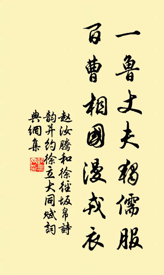 赵汝腾一鲁丈夫独儒服，百曹相国漫戎衣书法作品欣赏