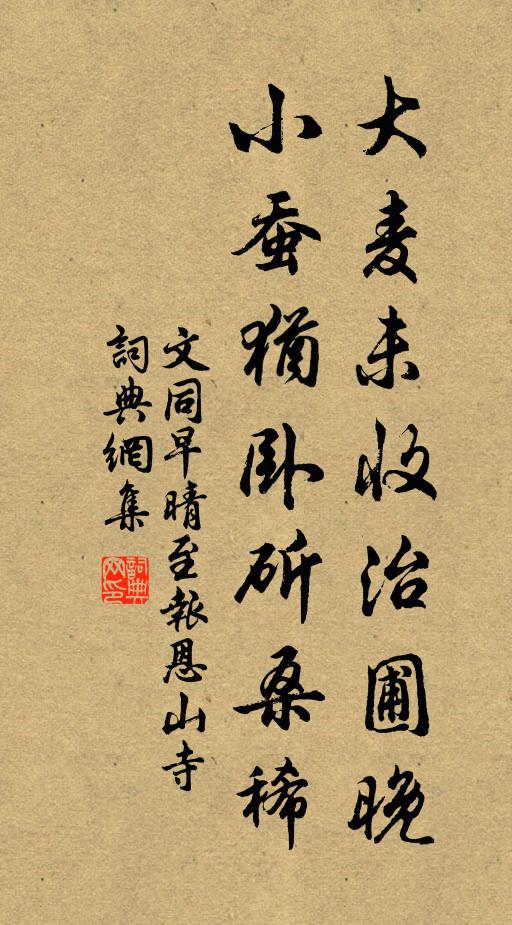 文同大麦未收治圃晚，小蚕犹卧斫桑稀书法作品欣赏