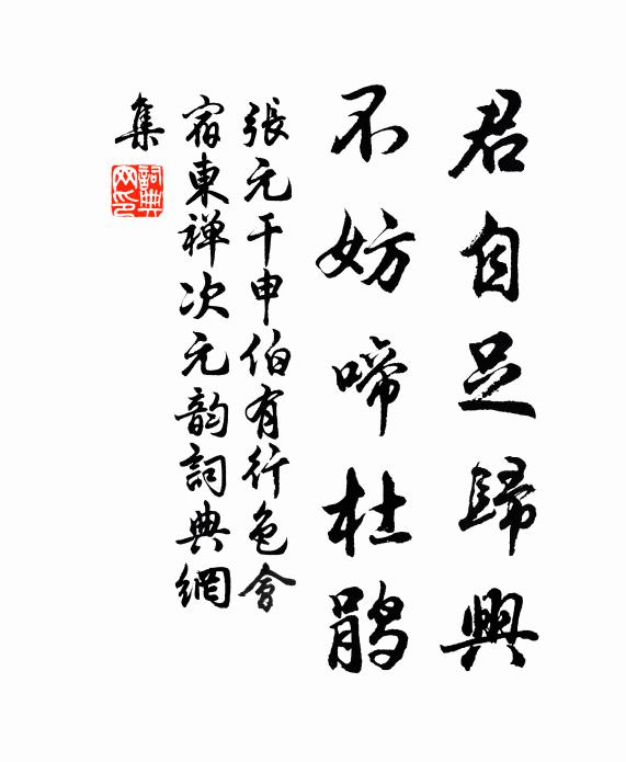 张元干君自足归兴，不妨啼杜鹃书法作品欣赏