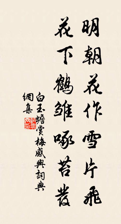 白玉蟾明朝花作雪片飞，花下鹤雏啄苔发书法作品欣赏