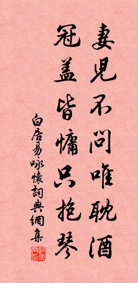 白居易妻儿不问唯耽酒，冠盖皆慵只抱琴书法作品欣赏