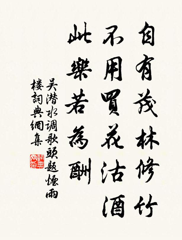 吴潜自有茂林修竹，不用买花沽酒，此乐若为酬书法作品欣赏