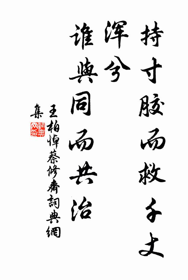 王柏持寸胶而救千丈浑兮，谁与同而共治书法作品欣赏