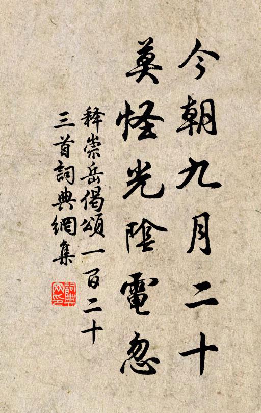释崇岳今朝九月二十，莫怪光阴电忽书法作品欣赏
