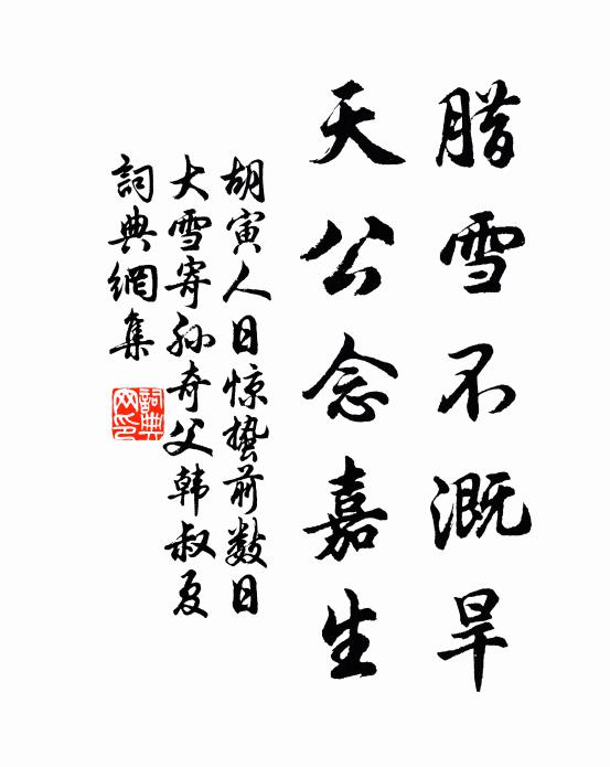 胡寅腊雪不溉旱，天公念嘉生书法作品欣赏