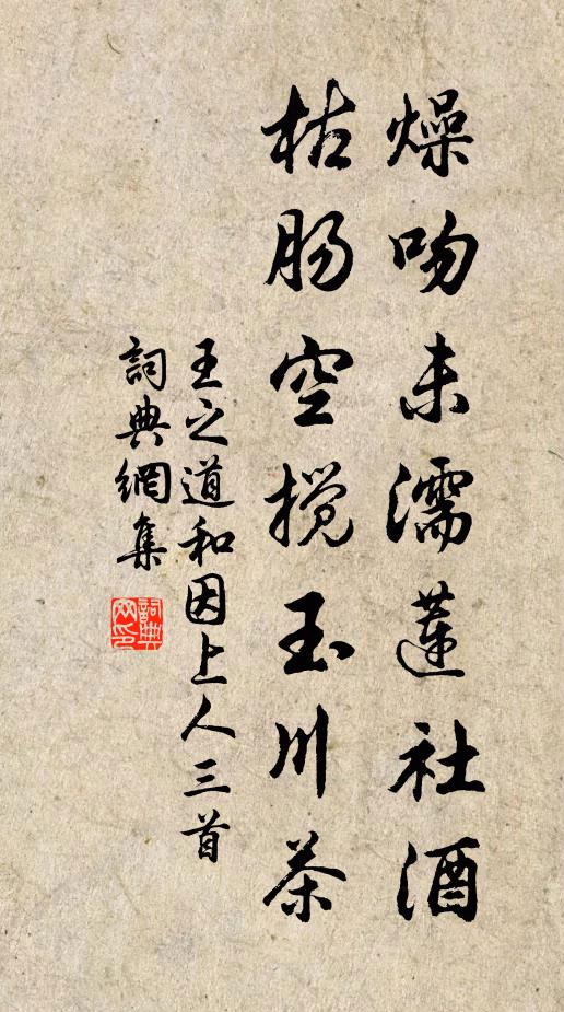 王之道燥吻未濡莲社酒，枯肠空搅玉川茶书法作品欣赏