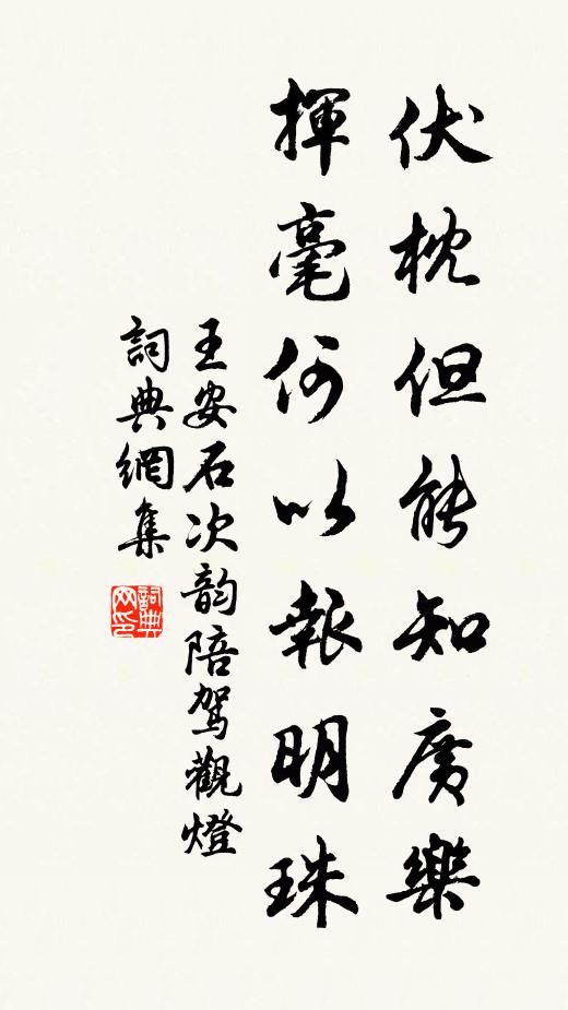 王安石伏枕但能知广乐，挥毫何以报明珠书法作品欣赏