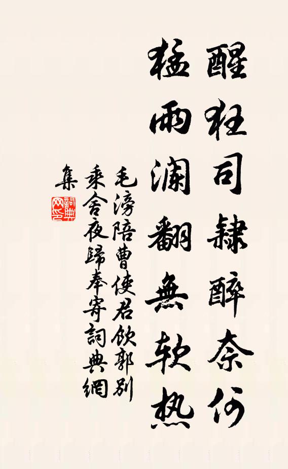 毛滂醒狂司隶醉奈何，猛雨澜翻无软热书法作品欣赏